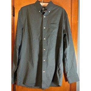 LL Bean Men's M Button Down Shirt Hunter Green and White Check Plaid Long Sleeve